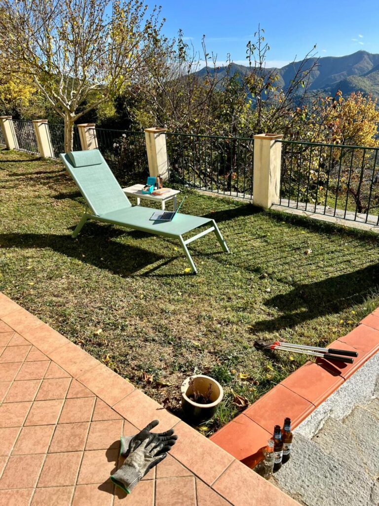 Sun lounger on the lawn