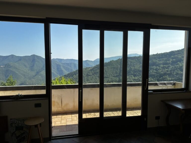 Window view over the mountains